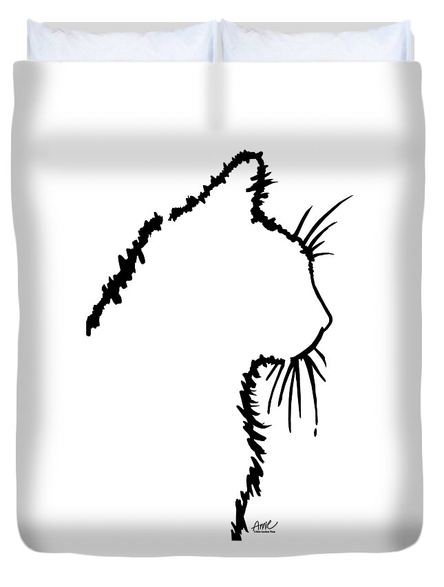 Cat Duvet Cover featuring the painting Cat Silhouette by Annie Troe