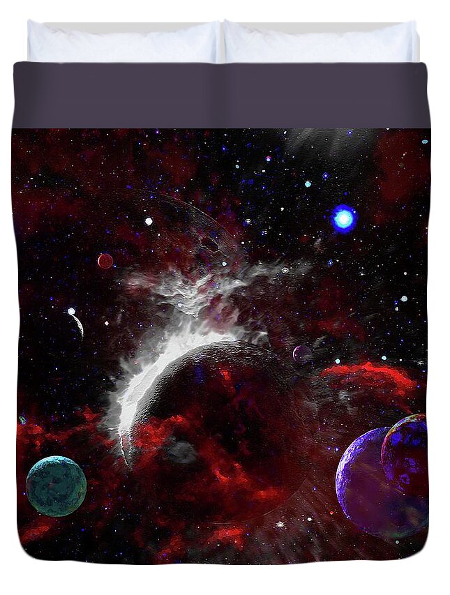  Duvet Cover featuring the digital art Cataclysm of Planets by Don White Artdreamer