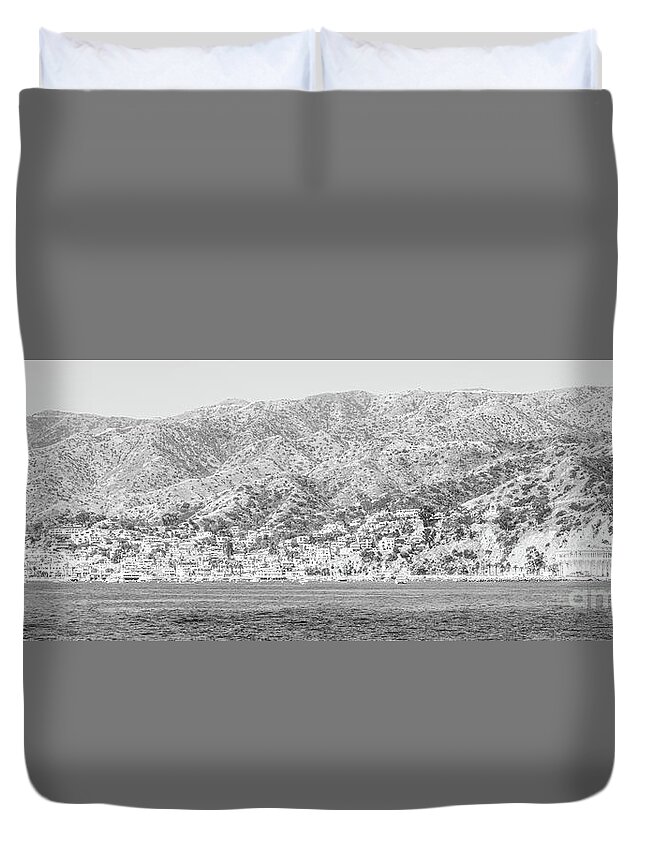 2017 Duvet Cover featuring the photograph Catalina Island Black and White Panorama Photo by Paul Velgos