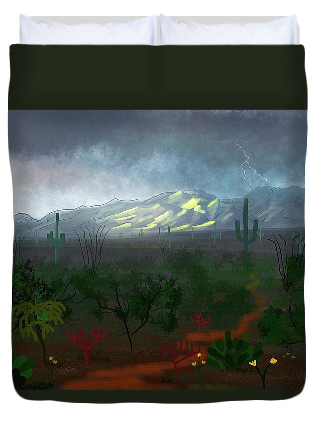 Catalina Mountains Duvet Cover featuring the digital art Catalina Mountains Storm, Tucson AZ by Chance Kafka