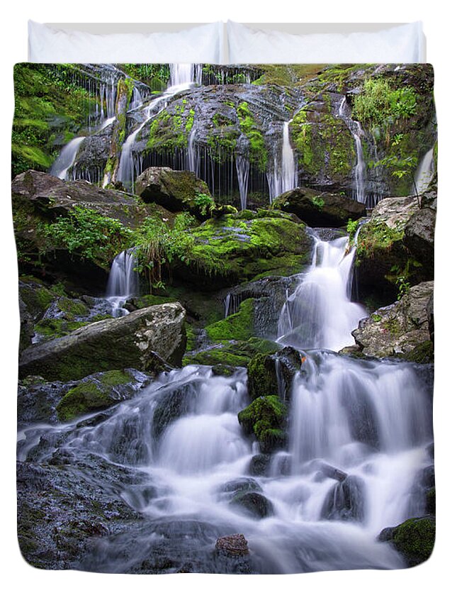 Catawba Falls Duvet Cover featuring the photograph Catawba Falls 1 by Phil Perkins