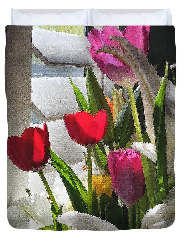 Tulips Duvet Cover featuring the photograph Catching the Morning Light by Brian Watt