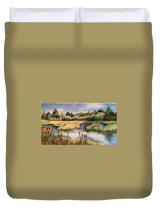 Cattail Duvet Cover featuring the painting Cattail Heaven by Barbara Parisien