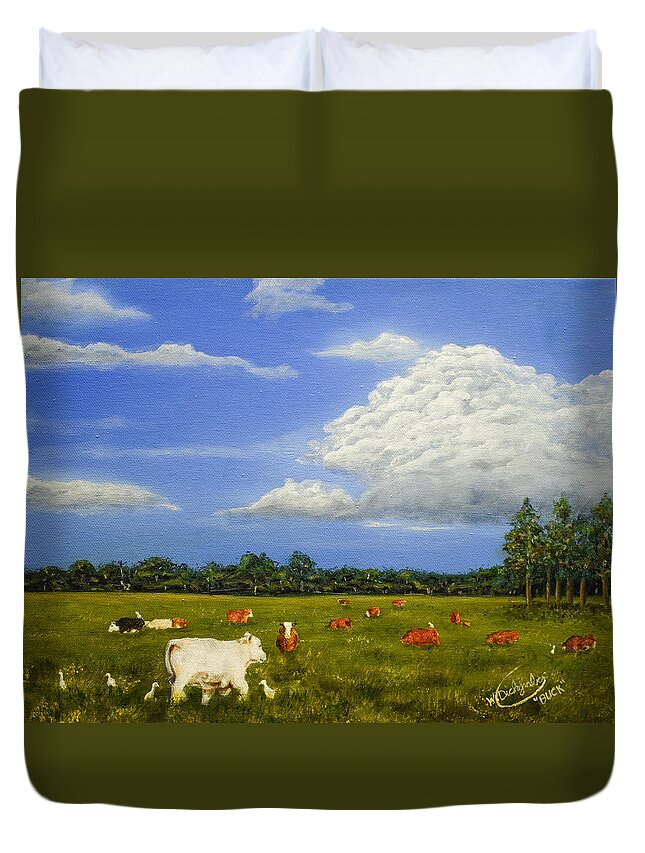Cow Duvet Cover featuring the painting Cattle Egrets by William Dickgraber