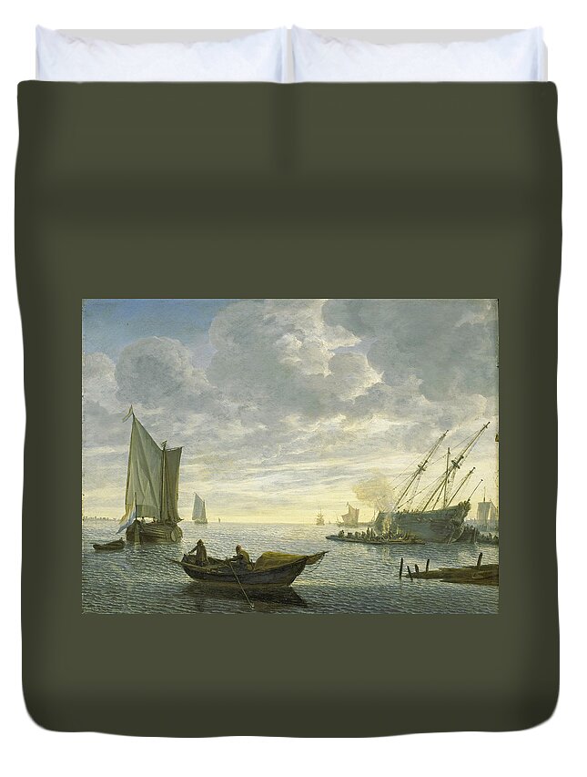 Lieve Verschuier Duvet Cover featuring the painting Caulking of a Vessel by Lieve Verschuier