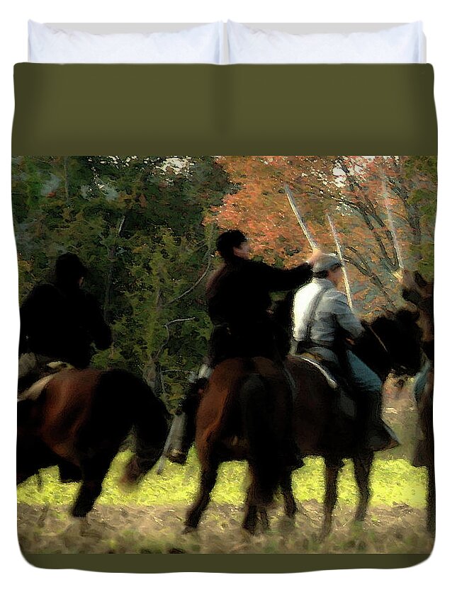 Color Duvet Cover featuring the photograph Cavalary Attack by Alan Hausenflock
