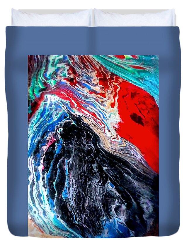 Cave Duvet Cover featuring the painting Cave Dweller by Anna Adams