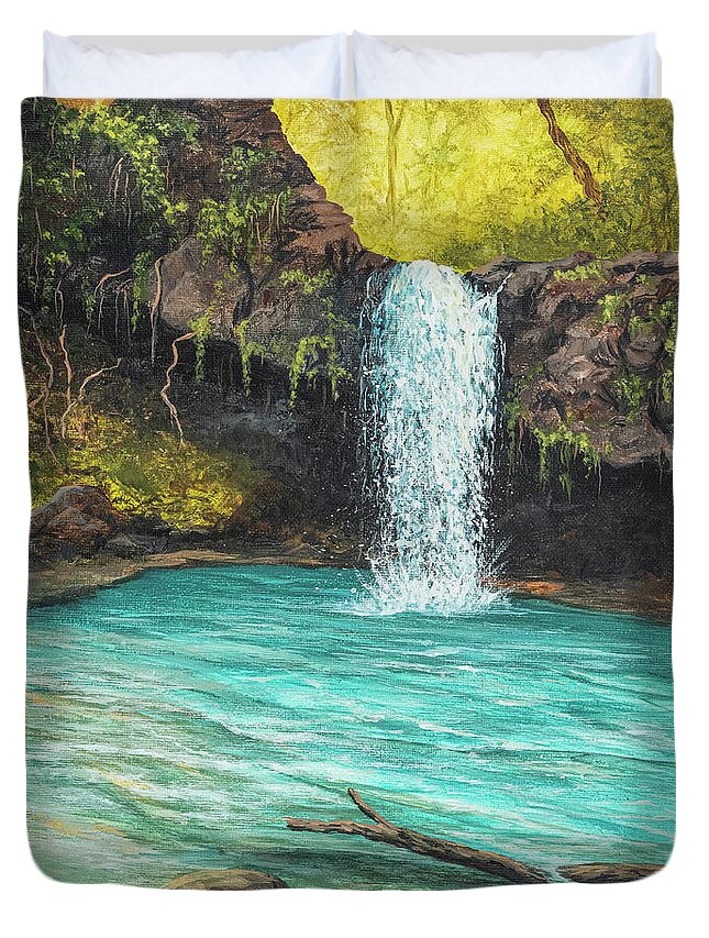 Caveman Falls Duvet Cover featuring the painting Caveman Falls by Darice Machel McGuire