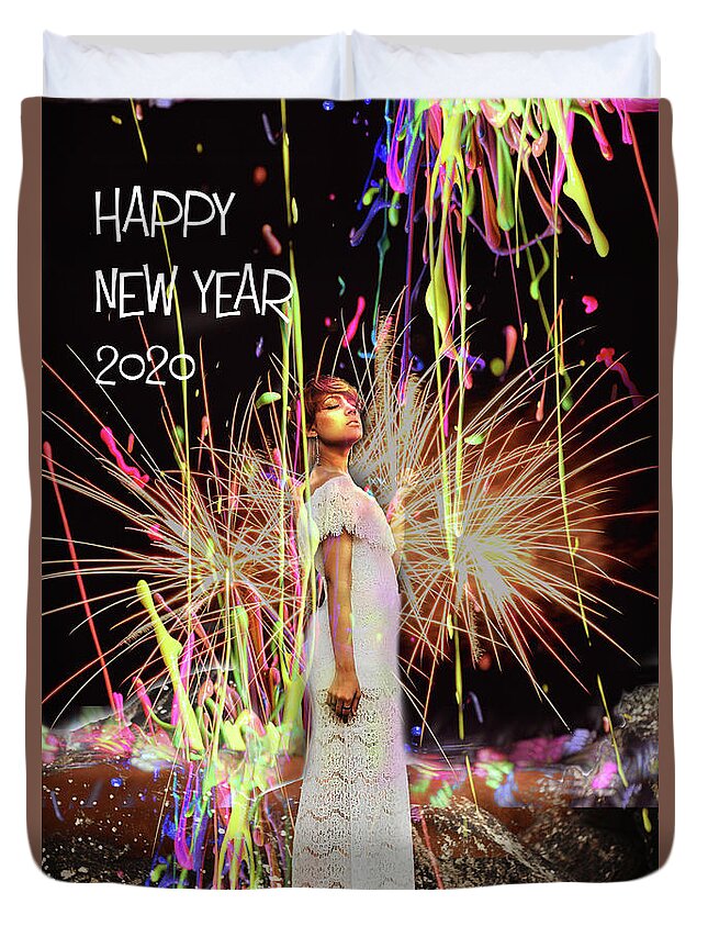 New Years Duvet Cover featuring the digital art Celebrating 2020 by Deb Nakano