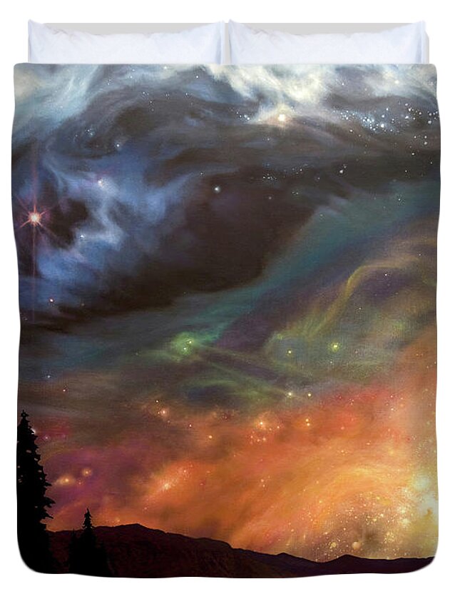 Space Art Duvet Cover featuring the mixed media Celestial Northwest by Lucy West