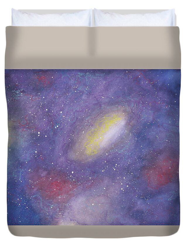 Celestial Duvet Cover featuring the mixed media Celestial Sky by Anne Katzeff
