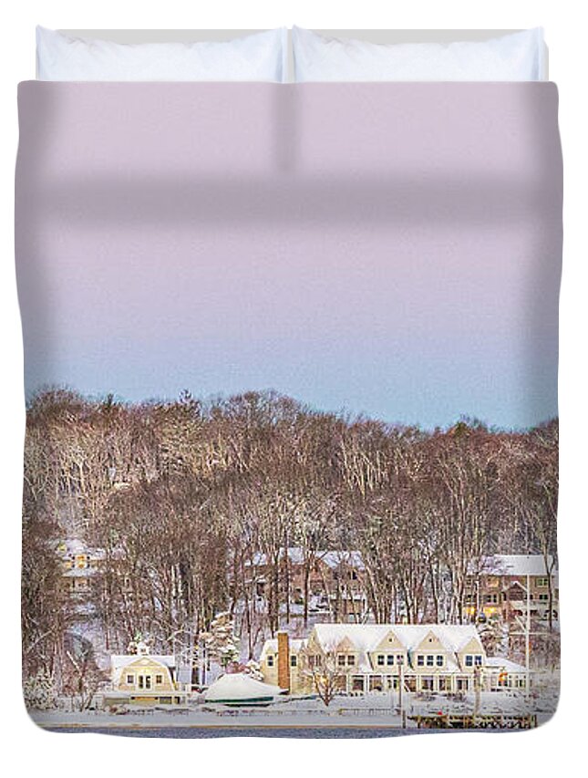 Water Duvet Cover featuring the photograph Centerport Yacht Club in Winter by Sean Mills