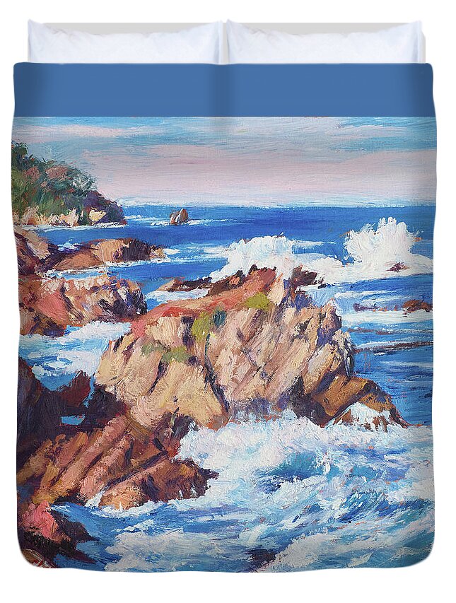 Landscape Duvet Cover featuring the painting Central Coast At Carmel by David Lloyd Glover