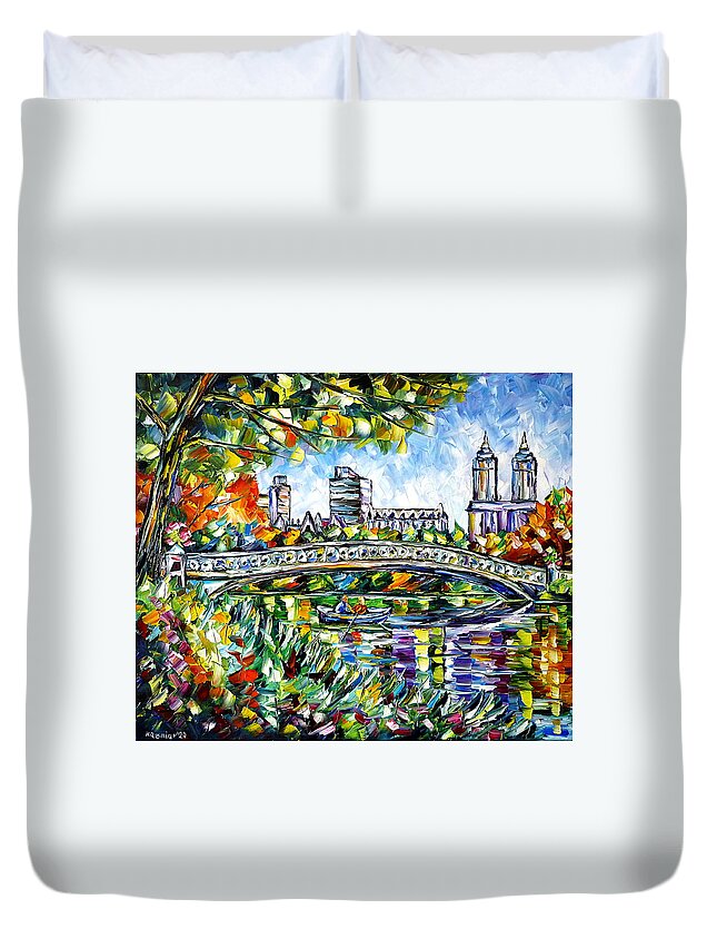 Colorful Cityscape Duvet Cover featuring the painting Central Park, New York by Mirek Kuzniar