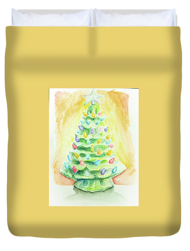 Christmas Duvet Cover featuring the painting Ceramic Christmas Tree with Lights by Brett Hardin