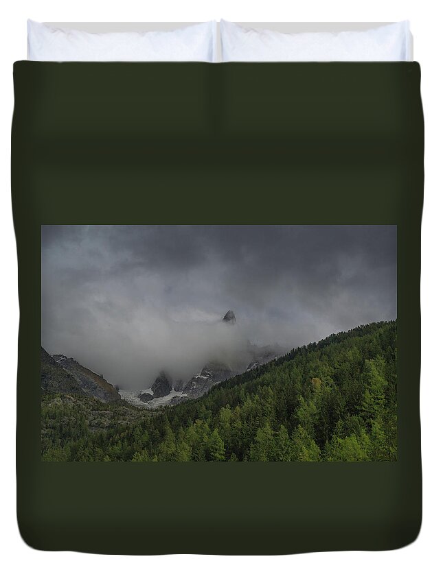 Chamonix Duvet Cover featuring the photograph Chamonix countryside with Mont Blanc by Andrew Lalchan