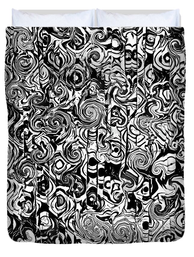 Black And White Duvet Cover featuring the digital art Chaotic Black and White Pattern by Phil Perkins