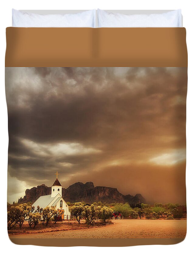 Arizona Duvet Cover featuring the photograph Chapel in the Storm by Rick Furmanek