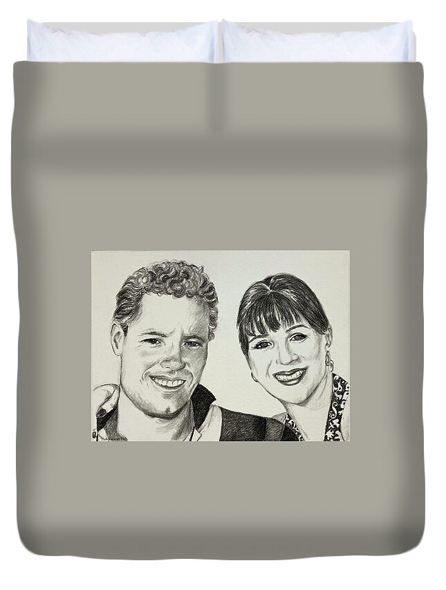 Portrait Duvet Cover featuring the drawing Charcoal Portrait 1 by Judy Swerlick