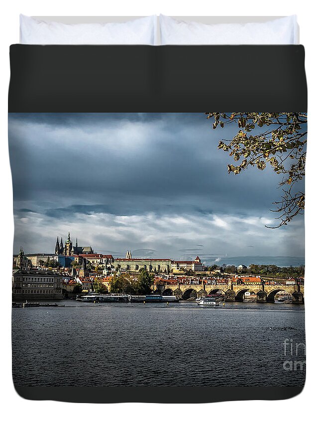 Prague Duvet Cover featuring the photograph Charles Bridge Over Moldova River And Hradcany Castle In Prague In The Czech Republic by Andreas Berthold