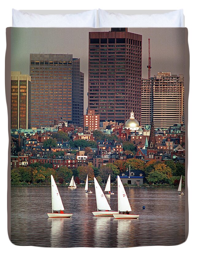 Charles River Duvet Cover featuring the photograph Charles River Sailboats by Nautical Chartworks