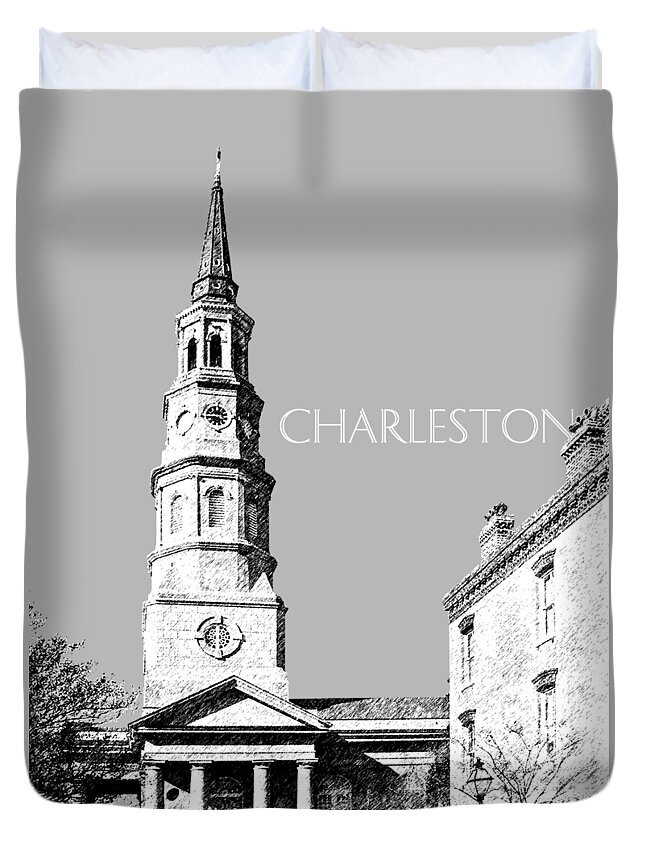 Architecture Duvet Cover featuring the digital art Charleston St. Phillips Church - Silver    by DB Artist