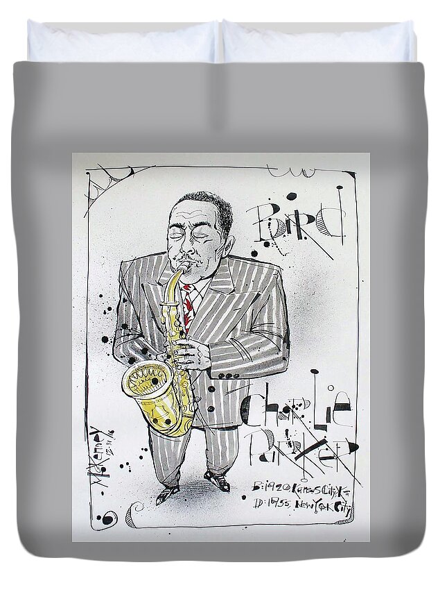 Duvet Cover featuring the drawing Charlie Parker by Phil Mckenney