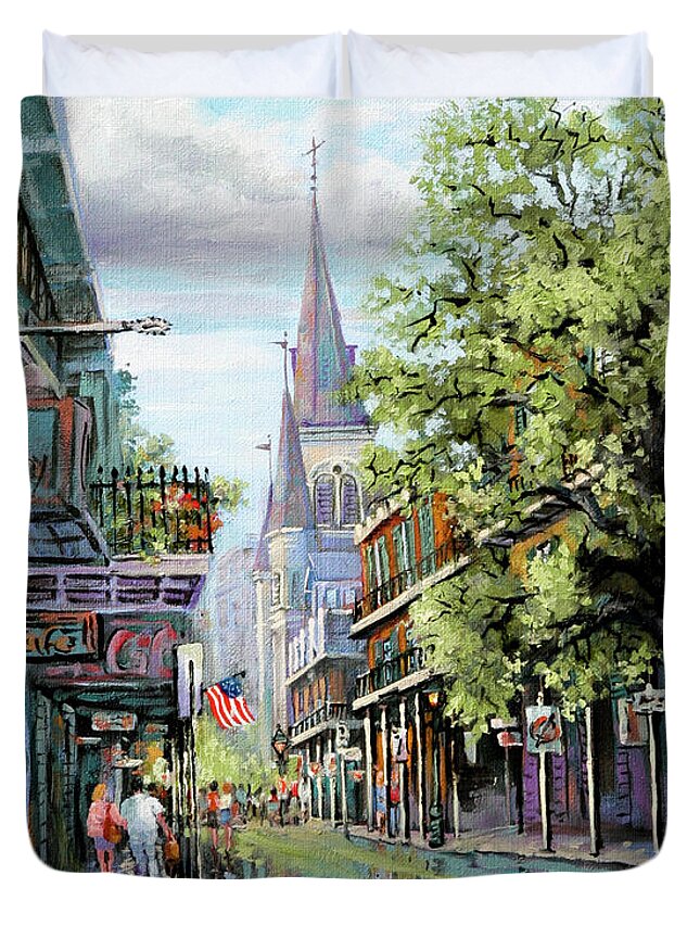New Orleans Paintings Duvet Cover featuring the painting Chartres Rain by Dianne Parks