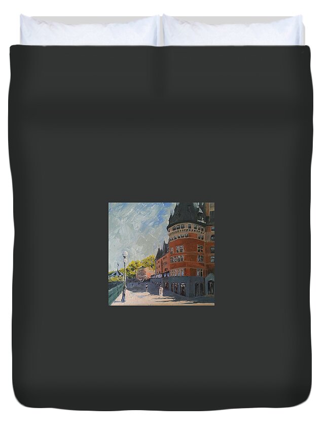 Cityscape Duvet Cover featuring the painting Chateau Frontenac by Sheila Romard