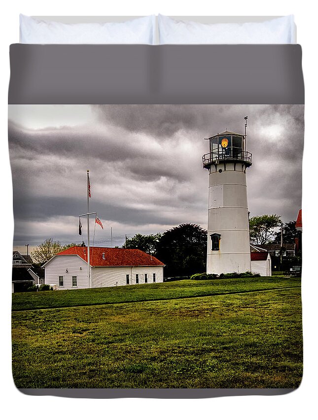 Orange Massachusetts Duvet Cover featuring the photograph Chatham Coast Guard Station by Tom Singleton