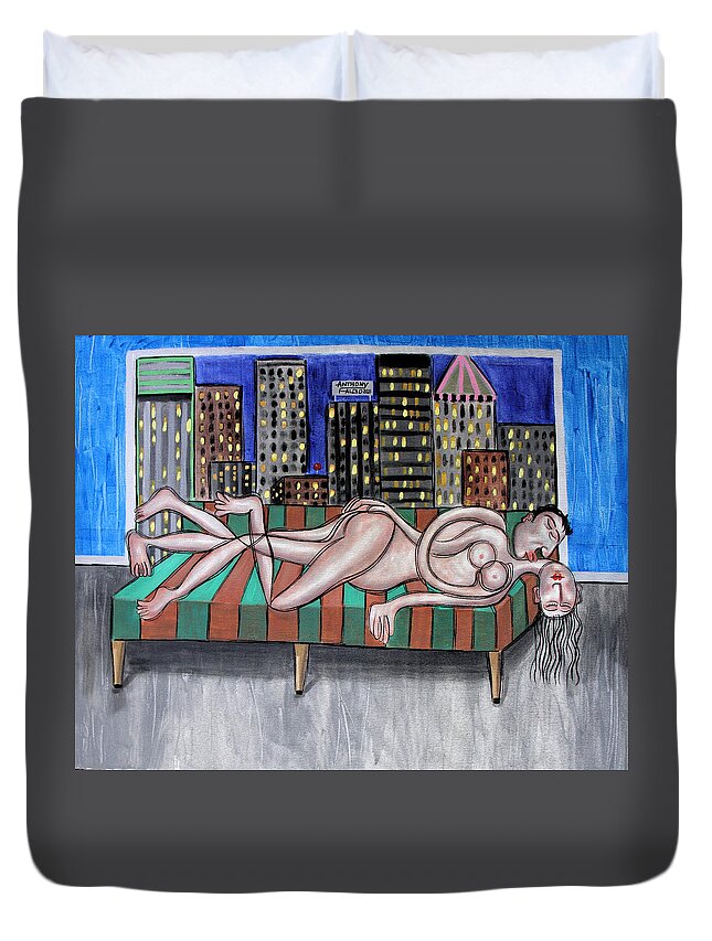 Nude Duvet Cover featuring the painting Cheap Room With A View by Anthony Falbo