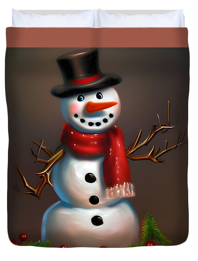 Digital Snowman Christmas Duvet Cover featuring the digital art Cheeky Snowman by Beverly Read