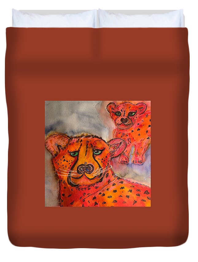 Cheetah Duvet Cover featuring the painting Cheetahs by Sandy Rakowitz
