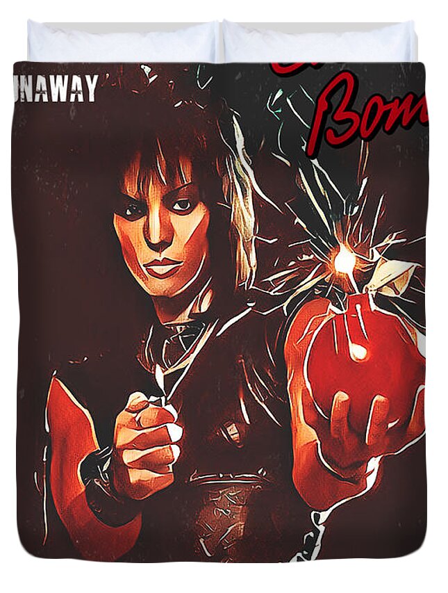 Joan Jett Duvet Cover featuring the digital art Cherry Bomb Comic Book by Christina Rick