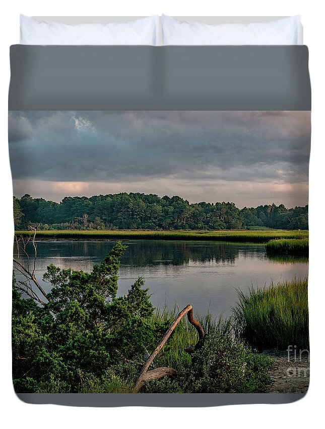 Cherry Grove Duvet Cover featuring the photograph Cherry Grove Marsh Morning by David Smith