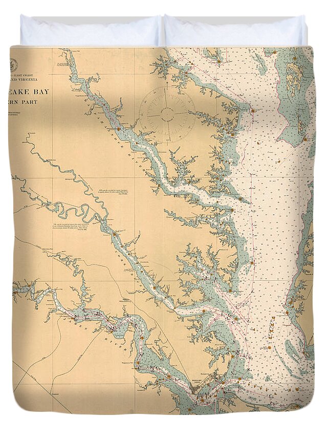 Chesapeake Bay Southern Part Duvet Cover featuring the digital art Chesapeake Bay Southern Part, Coast and Geodetic Survey Chart 78, Vintage 1914 by Nautical Chartworks