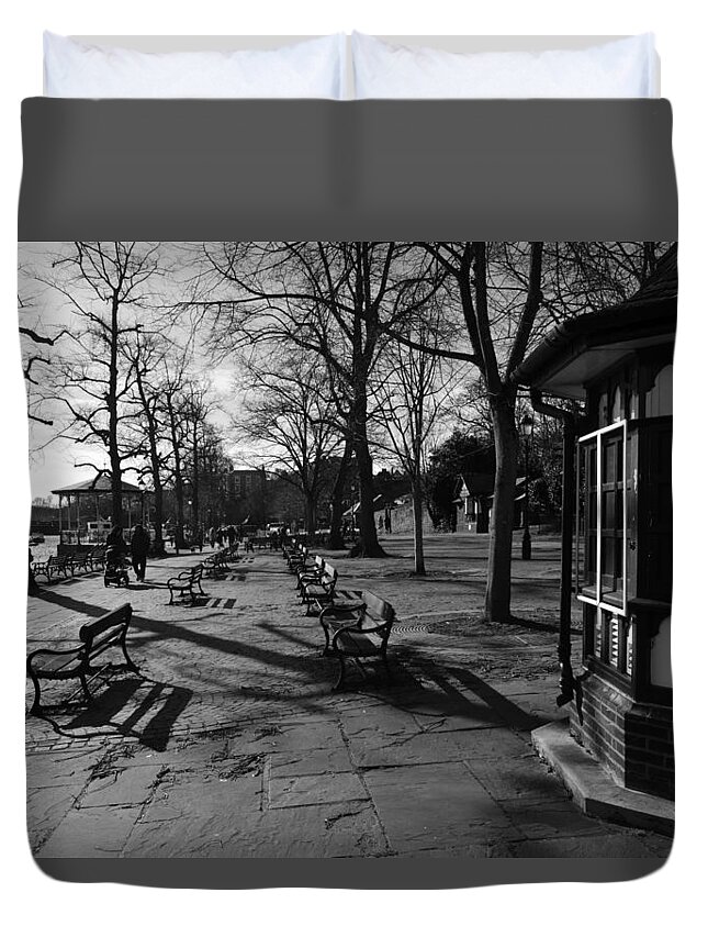 Cheshire Duvet Cover featuring the photograph CHESTER. The Groves. Benches. by Lachlan Main