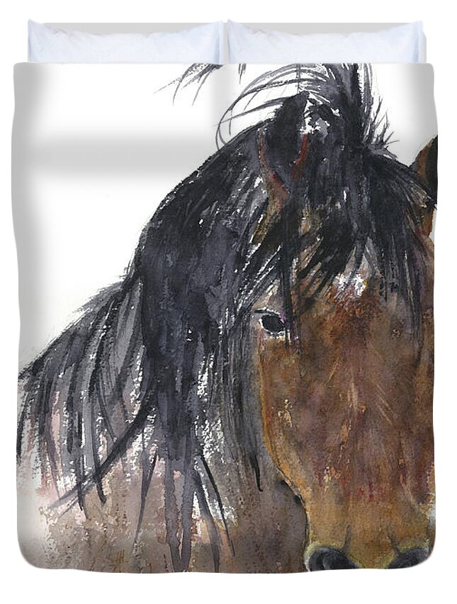 Horse Watercolor Painting Duvet Cover featuring the painting Chestnut Horse by Claudia Hafner