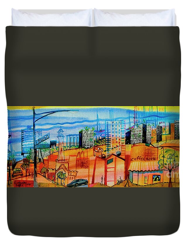 Chicago Duvet Cover featuring the painting Chicago by Cherie Salerno