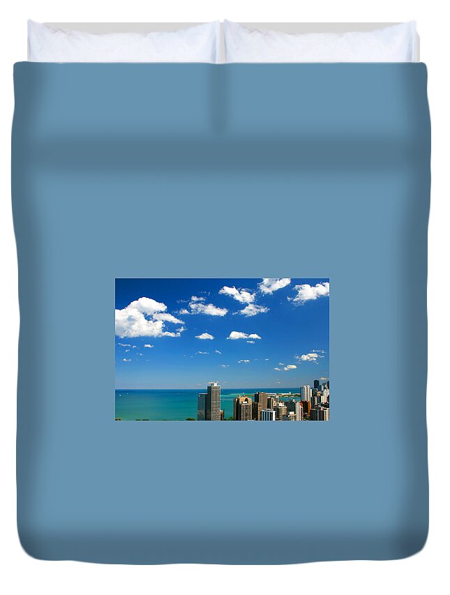 Chicago Skyline Duvet Cover featuring the photograph Chicago Skyline Big Sky Lake by Patrick Malon