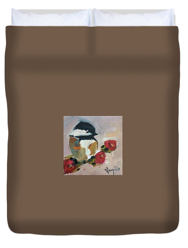 Chickadee Duvet Cover featuring the painting Chickadee 4 by Roxy Rich