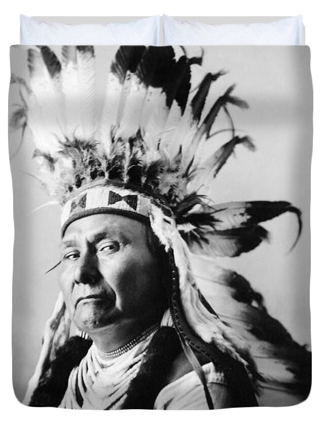 Chief Joseph Duvet Cover featuring the photograph Chief Joseph Portrait - Nez Perce Leader - 1900 by War Is Hell Store