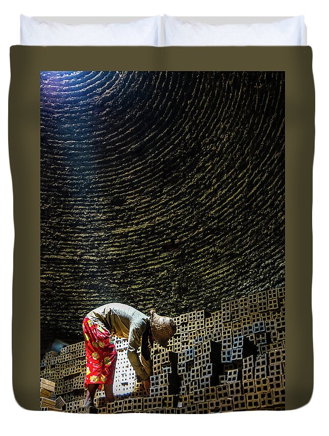 Battambang Duvet Cover featuring the photograph Child Labor at Brick Kiln by Arj Munoz