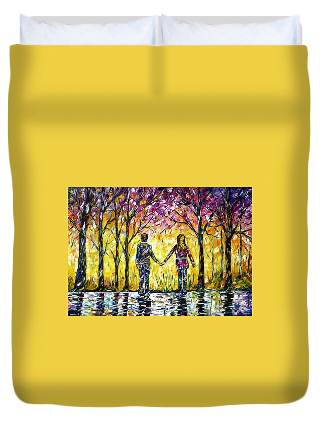 First Love Duvet Cover featuring the painting Children In Love by Mirek Kuzniar