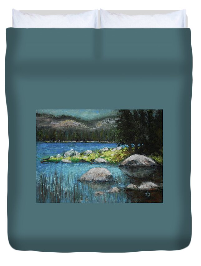 Lake Duvet Cover featuring the pastel Chilling out at Chilicoot by Sandra Lee Scott