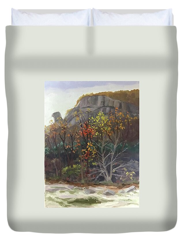 Chimney Rock Duvet Cover featuring the painting Chimney Rock Fall by Anne Marie Brown