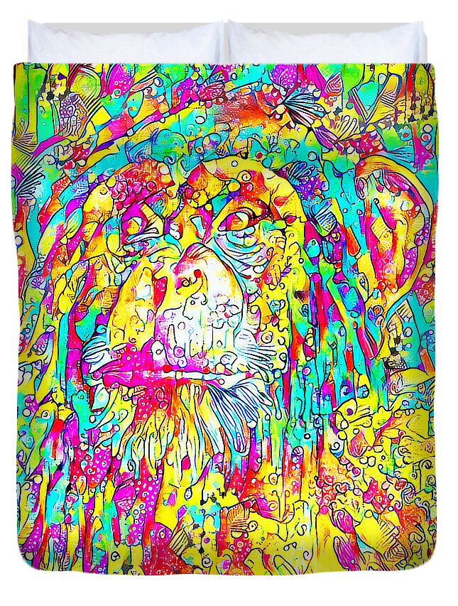 Wingsdomain Duvet Cover featuring the photograph Chimpanzee in Contemporary Vibrant Happy Color Motif 20200512 by Wingsdomain Art and Photography