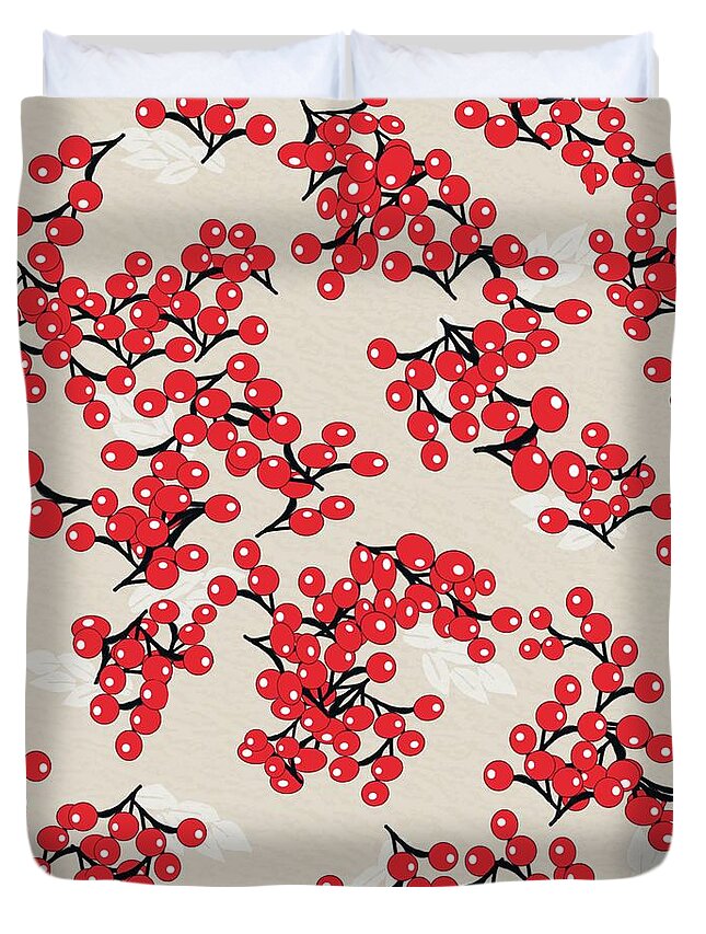 Graphic Duvet Cover featuring the digital art Chinese Red Berries by Sand And Chi