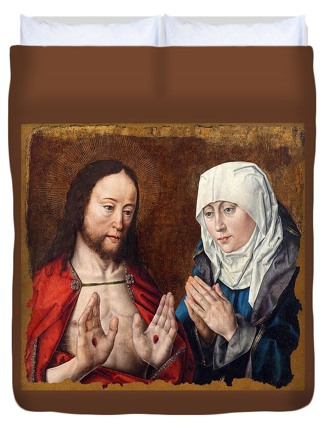 Aelbrecht Bouts Duvet Cover featuring the painting Christ appears to Mary by Aelbrecht Bouts