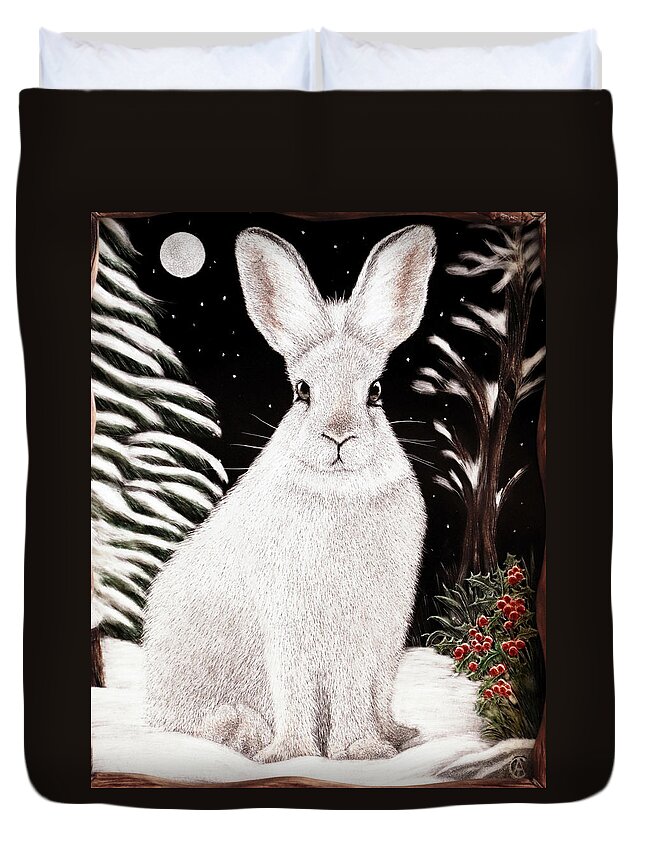 Bunny Duvet Cover featuring the painting Christmas Bunny by Angie Cockle